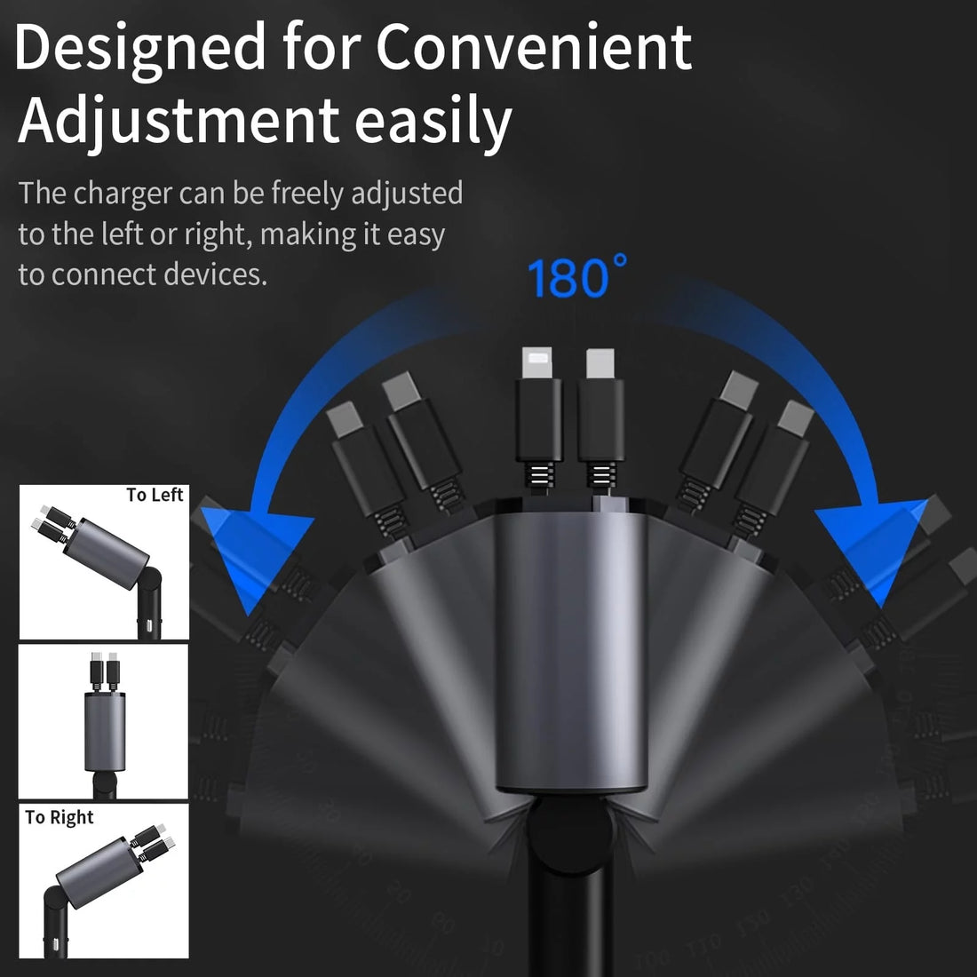 Ultimate 4-in-1 Fast Car Charger: 100W Power with iPhone & Type C Cables, Dual USB Ports