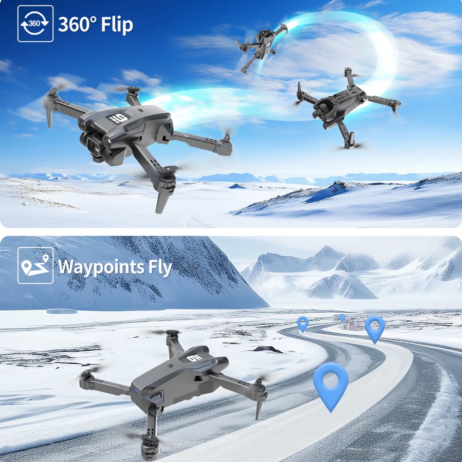 Foldable Drone with 1080P HD FPV Camera, Wifi RC Quadcopter, 360° Flip & Waypoint Flight - Perfect for Kids, Adults & Beginners - Includes 2 Batteries!